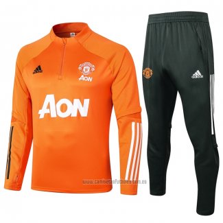 Chandal de Sudadera del Manchester United Nino 2020-2021 Naranja